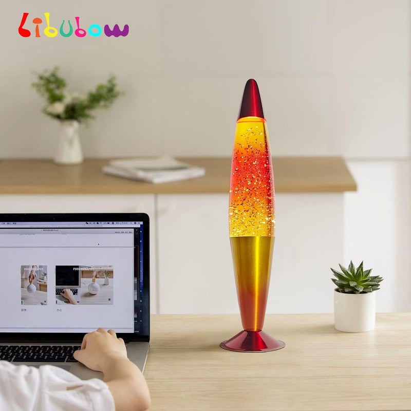 Libubow Store 16 Inch Rainbow Glitter Lamp with 2 Bulbs, Sunset Lamp Sunrise Lamp, Night Light Mood Lighting for Adults, Home Room Office Decor, Great Present for Women Kids Birthday Anniversary,Yellow Orange Red - Image 1